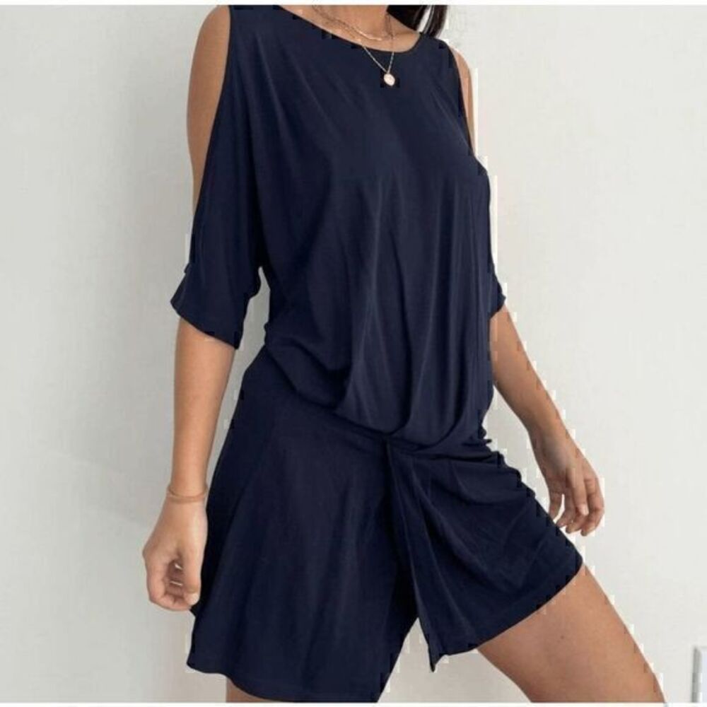 Jay Godfrey Womens Navy Midnight Blue Open Shoulder Tunic Flowy Dress Size 0